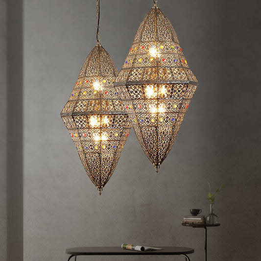 6 Bulbs Suspension Light South-east Asia Hollow-Carved Iron Pendant Light Fixture in Grey Clearhalo 'Ceiling Lights' 'Pendant Lights' 'Pendants' Lighting' 2236236