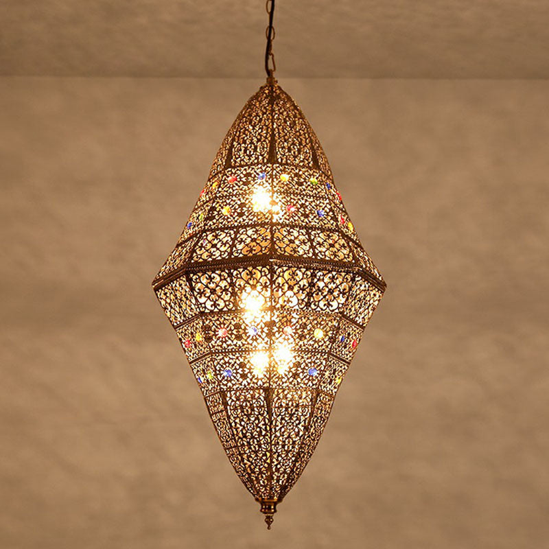 6 Bulbs Suspension Light South-east Asia Hollow-Carved Iron Pendant Light Fixture in Grey Clearhalo 'Ceiling Lights' 'Pendant Lights' 'Pendants' Lighting' 2236237