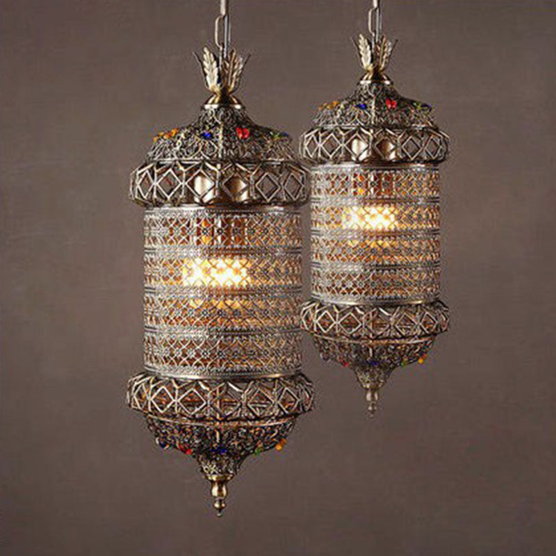 Carved Lantern Iron Suspension Lighting South-east Asia 3 Heads Restaurant Pendant Ceiling Light in Bronze Clearhalo 'Ceiling Lights' 'Pendant Lights' 'Pendants' Lighting' 2236246