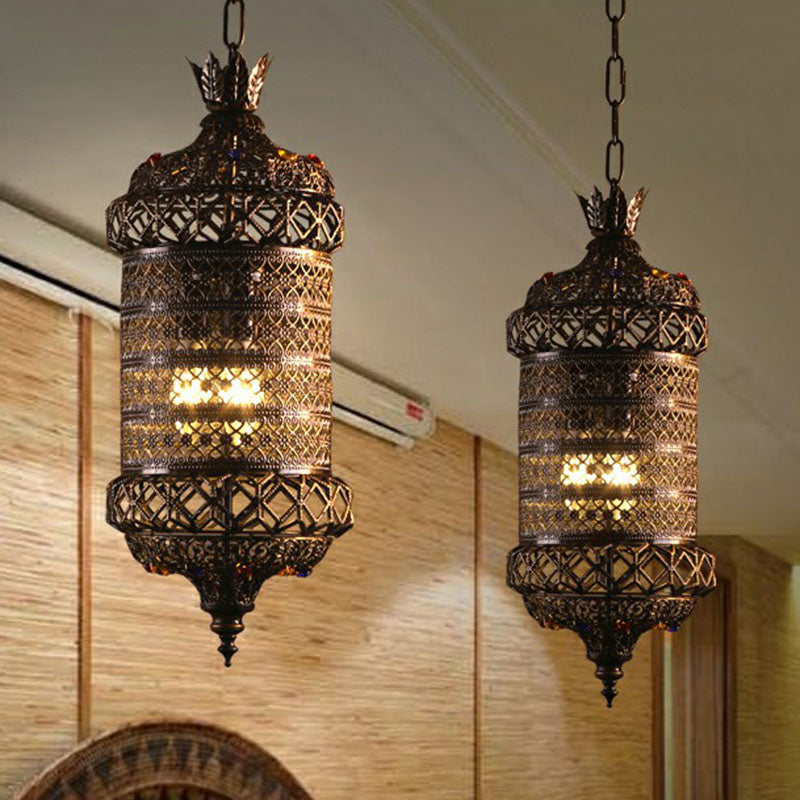 Carved Lantern Iron Suspension Lighting South-east Asia 3 Heads Restaurant Pendant Ceiling Light in Bronze Bronze Clearhalo 'Ceiling Lights' 'Pendant Lights' 'Pendants' Lighting' 2236247_2b40d3c4-6708-4386-a08a-ab856bcc613f