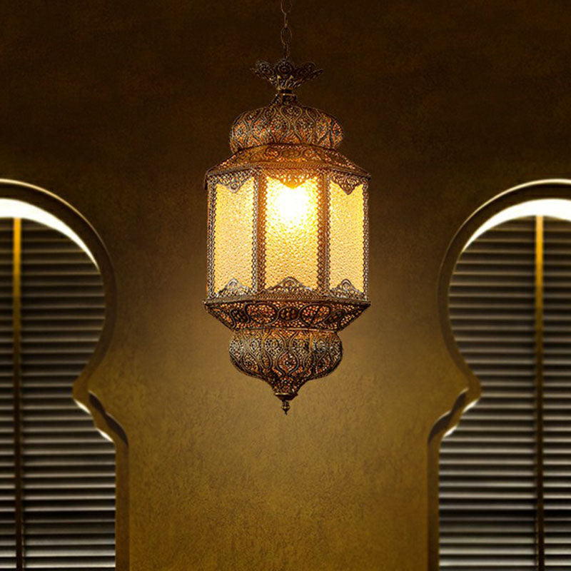 Metal Carved Lantern Ceiling Light Retro Style 3 Bulbs Restaurant Hanging Pendant Light in Bronze Clearhalo 'Ceiling Lights' 'Pendant Lights' 'Pendants' Lighting' 2236255