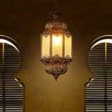 Metal Carved Lantern Ceiling Light Retro Style 3 Bulbs Restaurant Hanging Pendant Light in Bronze Clearhalo 'Ceiling Lights' 'Pendant Lights' 'Pendants' Lighting' 2236255