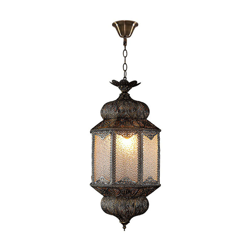 Metal Carved Lantern Ceiling Light Retro Style 3 Bulbs Restaurant Hanging Pendant Light in Bronze Clearhalo 'Ceiling Lights' 'Pendant Lights' 'Pendants' Lighting' 2236256