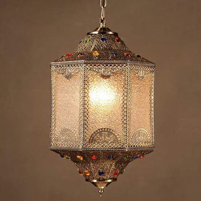 3 Heads Pendant Light Vintage Carved Lantern Metallic Suspension Light Fixture in Bronze Clearhalo 'Ceiling Lights' 'Pendant Lights' 'Pendants' Lighting' 2236259