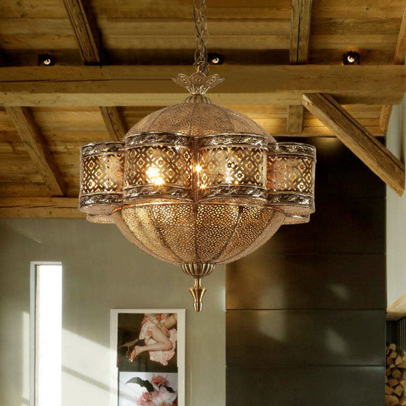 Cut-out Metallic Ceiling Light Southeast Asia 6 Bulbs Restaurant Hanging Pendant Light in Bronze Clearhalo 'Ceiling Lights' 'Pendant Lights' 'Pendants' Lighting' 2236269