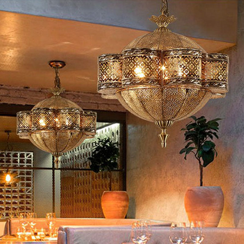 Cut-out Metallic Ceiling Light Southeast Asia 6 Bulbs Restaurant Hanging Pendant Light in Bronze Bronze Clearhalo 'Ceiling Lights' 'Pendant Lights' 'Pendants' Lighting' 2236270_29f77e88-e96e-422f-93a1-a2275129c600