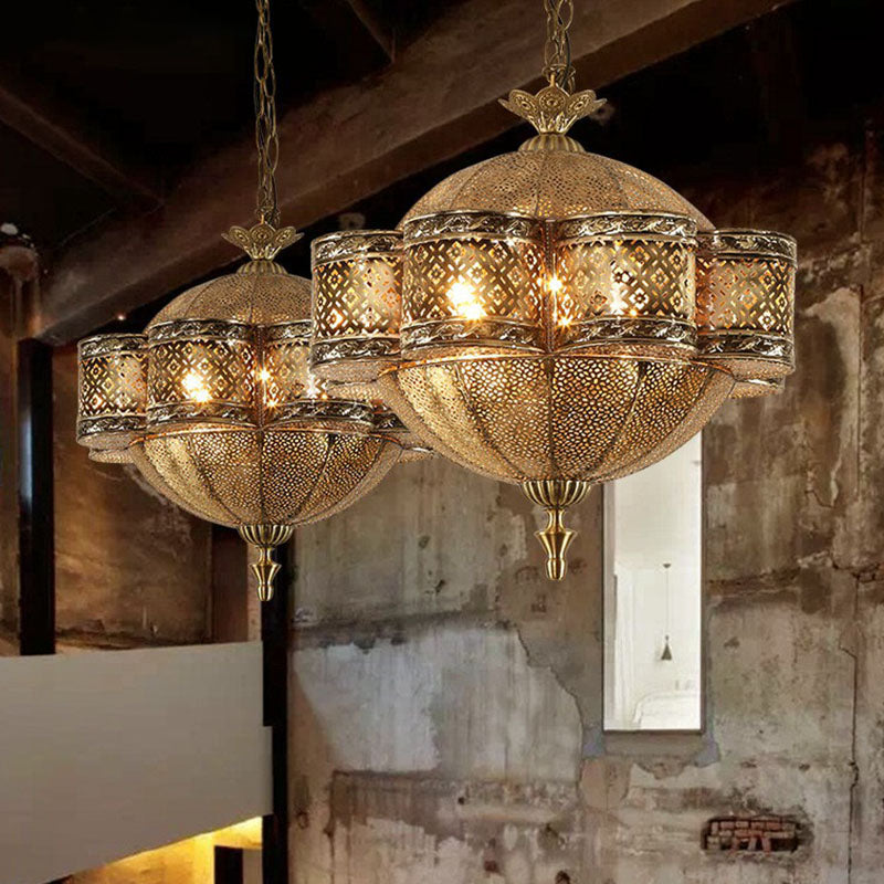 Cut-out Metallic Ceiling Light Southeast Asia 6 Bulbs Restaurant Hanging Pendant Light in Bronze Clearhalo 'Ceiling Lights' 'Pendant Lights' 'Pendants' Lighting' 2236271