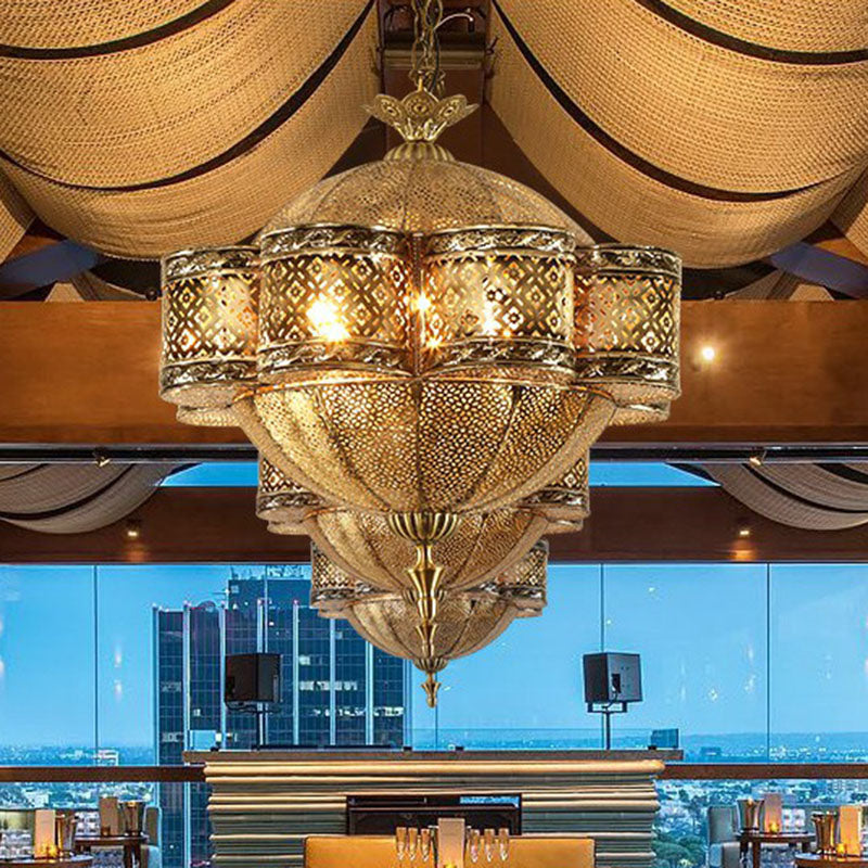 Cut-out Metallic Ceiling Light Southeast Asia 6 Bulbs Restaurant Hanging Pendant Light in Bronze Clearhalo 'Ceiling Lights' 'Pendant Lights' 'Pendants' Lighting' 2236273