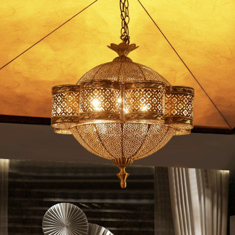 Cut-out Metallic Ceiling Light Southeast Asia 6 Bulbs Restaurant Hanging Pendant Light in Bronze Clearhalo 'Ceiling Lights' 'Pendant Lights' 'Pendants' Lighting' 2236274