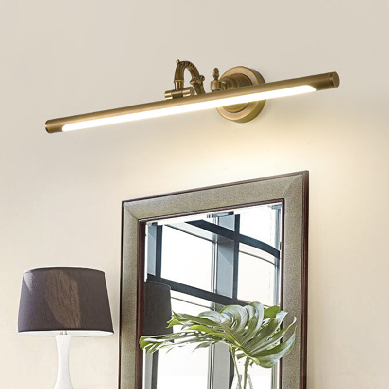 Rotatable Linear Vanity Mirror Light Metal Vintage Wall Mount Lighting in Antique Brass/Black, 14"/18"/23" W Antique Brass 29.5" Clearhalo 'Vanity Lights' 'Wall Lights' Lighting' 223630