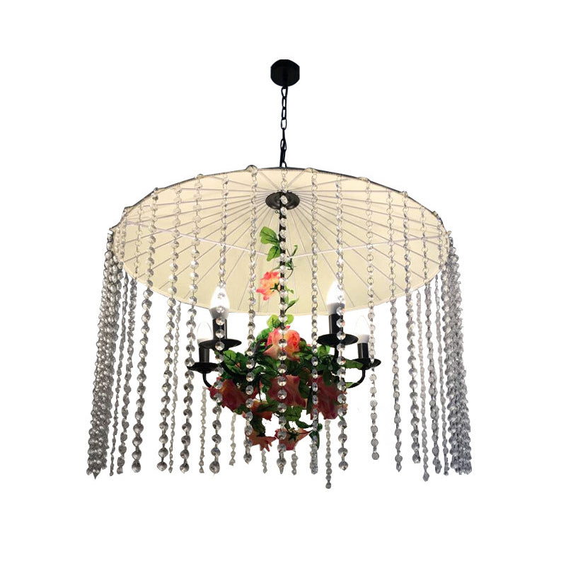 Umbrella Shade Ceiling Light Industrial Crystal Strand 5 Lights White Chandelier Light for Restaurant Clearhalo 'Ceiling Lights' 'Chandeliers' 'Modern Chandeliers' 'Modern' Lighting' 223637