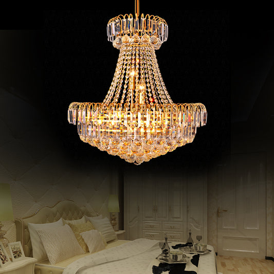 Mushroom Empire Chandelier Modern Crystal 8 Lights Gold Hanging Light for Bedroom, 16"/23.5" Wide Clearhalo 'Ceiling Lights' 'Chandeliers' 'Modern Chandeliers' 'Modern' Lighting' 223640