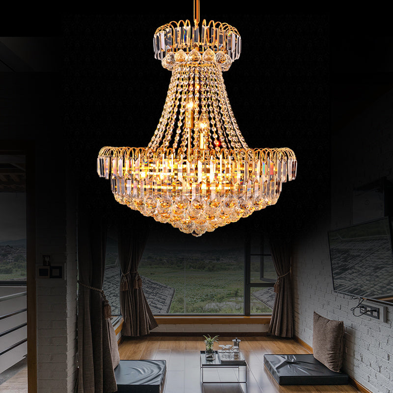 Mushroom Empire Chandelier Modern Crystal 8 Lights Gold Hanging Light for Bedroom, 16"/23.5" Wide Gold 16" Clearhalo 'Ceiling Lights' 'Chandeliers' 'Modern Chandeliers' 'Modern' Lighting' 223641