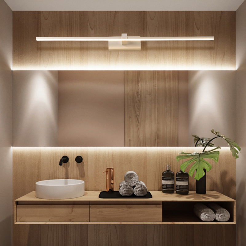 Linear Shaped Bathroom Wall Sconce Light Metallic Minimalist LED