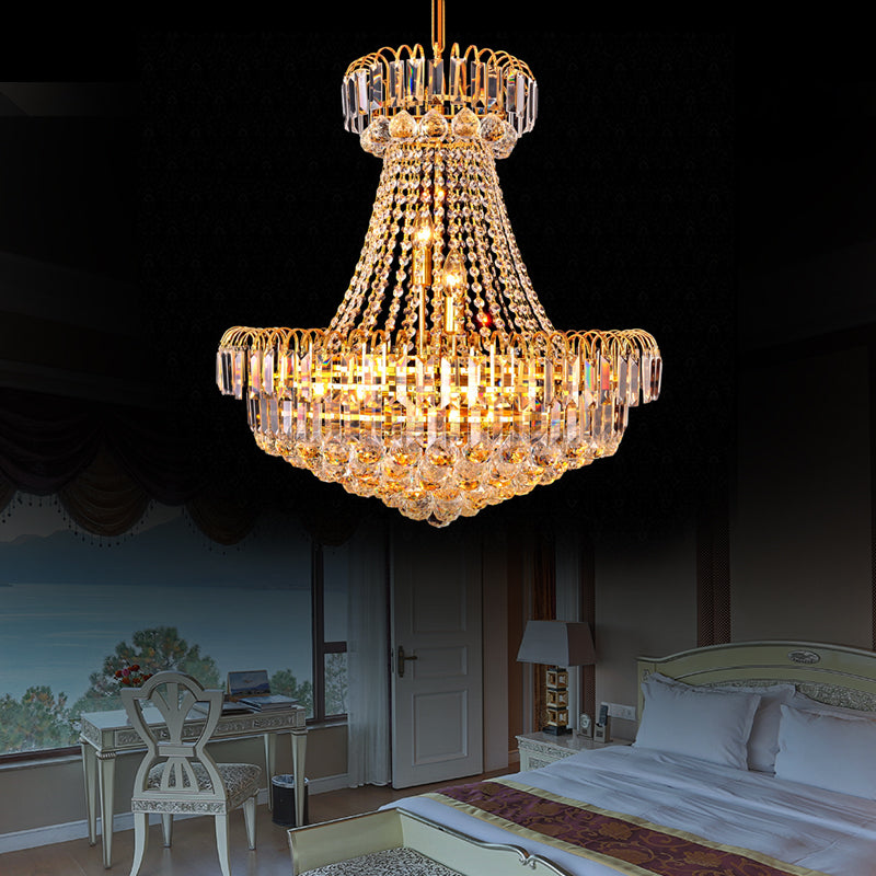 Mushroom Empire Chandelier Modern Crystal 8 Lights Gold Hanging Light for Bedroom, 16"/23.5" Wide Clearhalo 'Ceiling Lights' 'Chandeliers' 'Modern Chandeliers' 'Modern' Lighting' 223642