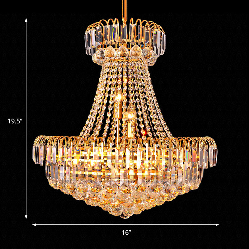 Mushroom Empire Chandelier Modern Crystal 8 Lights Gold Hanging Light for Bedroom, 16"/23.5" Wide Clearhalo 'Ceiling Lights' 'Chandeliers' 'Modern Chandeliers' 'Modern' Lighting' 223644