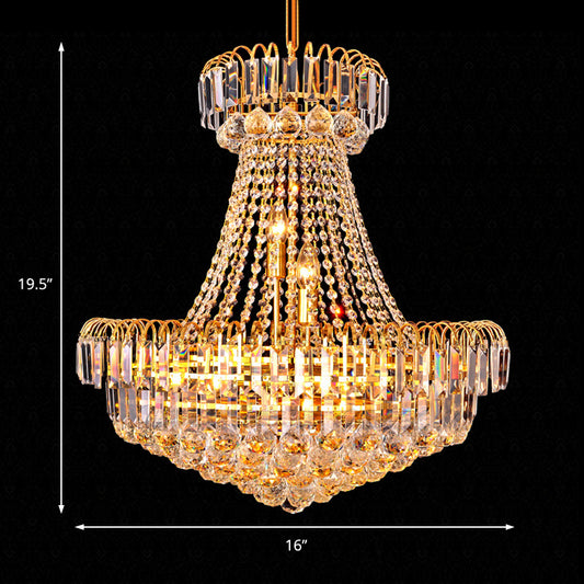 Mushroom Empire Chandelier Modern Crystal 8 Lights Gold Hanging Light for Bedroom, 16"/23.5" Wide Clearhalo 'Ceiling Lights' 'Chandeliers' 'Modern Chandeliers' 'Modern' Lighting' 223644