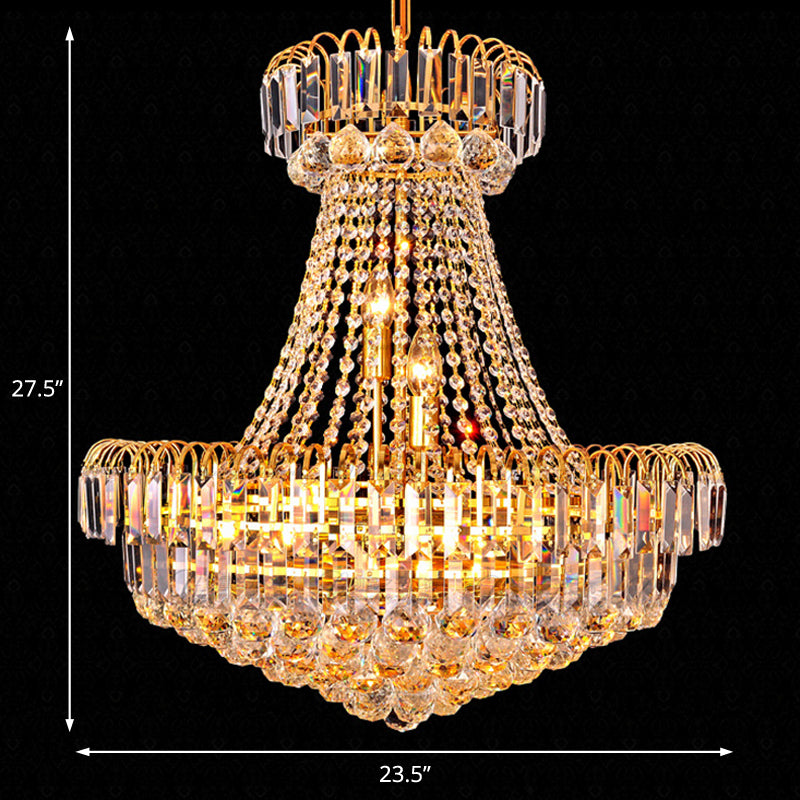 Mushroom Empire Chandelier Modern Crystal 8 Lights Gold Hanging Light for Bedroom, 16"/23.5" Wide Clearhalo 'Ceiling Lights' 'Chandeliers' 'Modern Chandeliers' 'Modern' Lighting' 223645