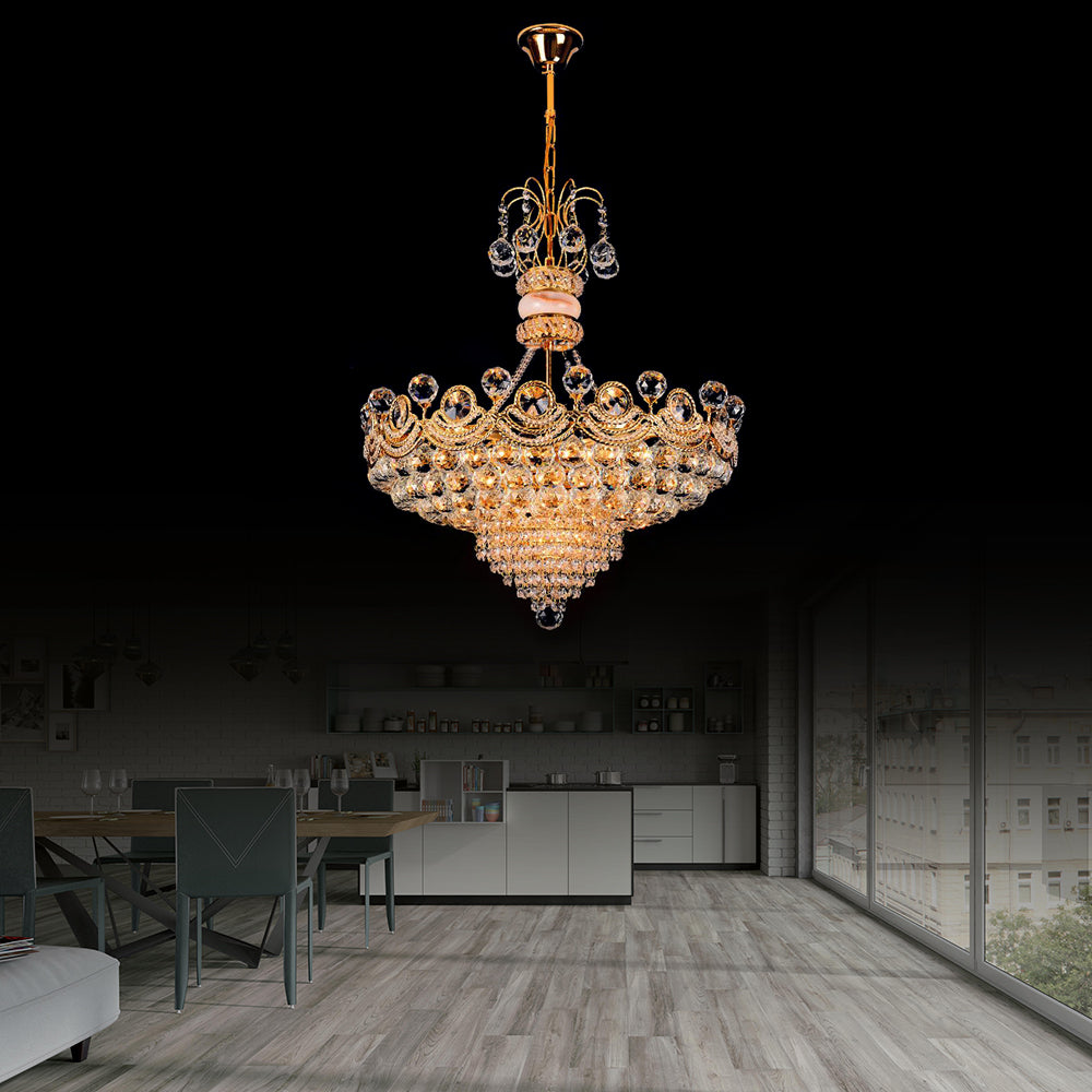 Basket Chandelier Light Contemporary Crystal Gold LED Hanging Light for Bedroom, 18"/23.5" Wide Gold 18" Clearhalo 'Ceiling Lights' 'Chandeliers' 'Modern Chandeliers' 'Modern' Lighting' 223653