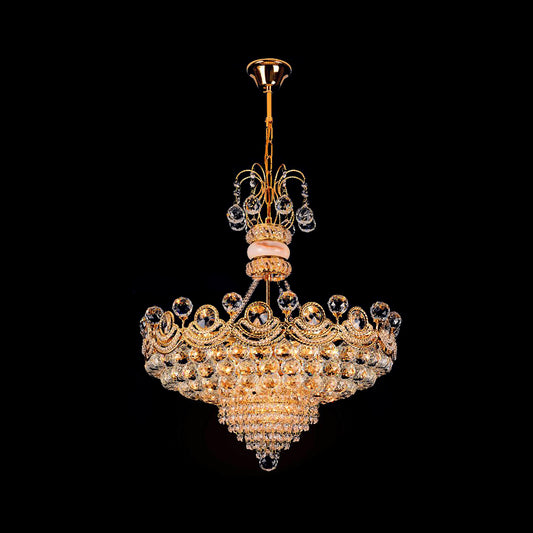 Basket Chandelier Light Contemporary Crystal Gold LED Hanging Light for Bedroom, 18"/23.5" Wide Clearhalo 'Ceiling Lights' 'Chandeliers' 'Modern Chandeliers' 'Modern' Lighting' 223655