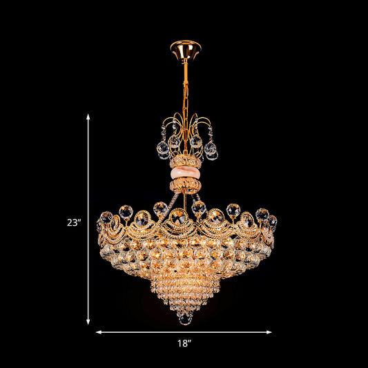 Basket Chandelier Light Contemporary Crystal Gold LED Hanging Light for Bedroom, 18"/23.5" Wide Clearhalo 'Ceiling Lights' 'Chandeliers' 'Modern Chandeliers' 'Modern' Lighting' 223656
