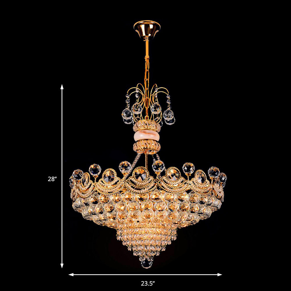 Basket Chandelier Light Contemporary Crystal Gold LED Hanging Light for Bedroom, 18"/23.5" Wide Clearhalo 'Ceiling Lights' 'Chandeliers' 'Modern Chandeliers' 'Modern' Lighting' 223657