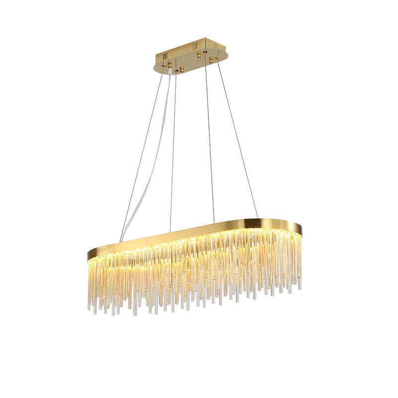 Oval Crystal Rod Chandelier Light Fixture Modern Brass LED Ceiling Light for Dining Room Clearhalo 'Ceiling Lights' 'Chandeliers' 'Modern Chandeliers' 'Modern' Lighting' 223664