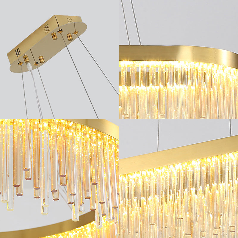 Oval Crystal Rod Chandelier Light Fixture Modern Brass LED Ceiling Light for Dining Room Clearhalo 'Ceiling Lights' 'Chandeliers' 'Modern Chandeliers' 'Modern' Lighting' 223666