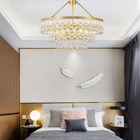 Brass Tiered Chandelier Light Fixture Contemporary Crystal Orbs LED Hanging Lamp for Living Room Clearhalo 'Ceiling Lights' 'Chandeliers' 'Modern Chandeliers' 'Modern' Lighting' 223668