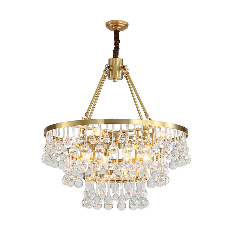 Brass Tiered Chandelier Light Fixture Contemporary Crystal Orbs LED Hanging Lamp for Living Room Clearhalo 'Ceiling Lights' 'Chandeliers' 'Modern Chandeliers' 'Modern' Lighting' 223669