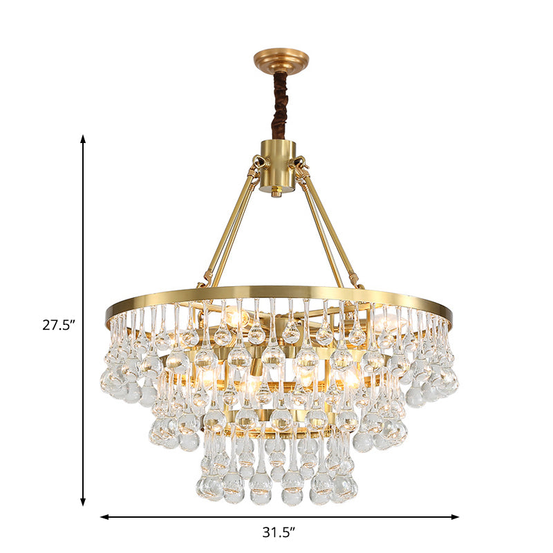 Brass Tiered Chandelier Light Fixture Contemporary Crystal Orbs LED Hanging Lamp for Living Room Clearhalo 'Ceiling Lights' 'Chandeliers' 'Modern Chandeliers' 'Modern' Lighting' 223670