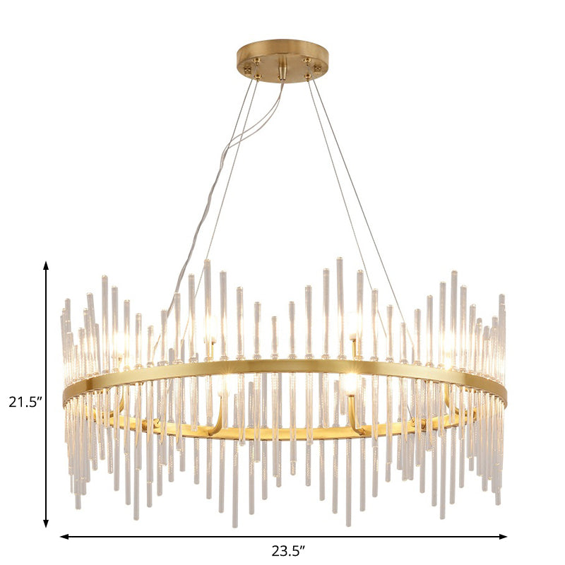 Round Chandelier Pendant Light Modern Crystal Rod 6/8 Lights Brass Hanging Light Kit for Living Room Clearhalo 'Ceiling Lights' 'Chandeliers' 'Modern Chandeliers' 'Modern' Lighting' 223675