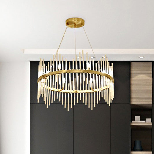 Round Chandelier Pendant Light Modern Crystal Rod 6/8 Lights Brass Hanging Light Kit for Living Room 6 Brass Clearhalo 'Ceiling Lights' 'Chandeliers' 'Modern Chandeliers' 'Modern' Lighting' 223676