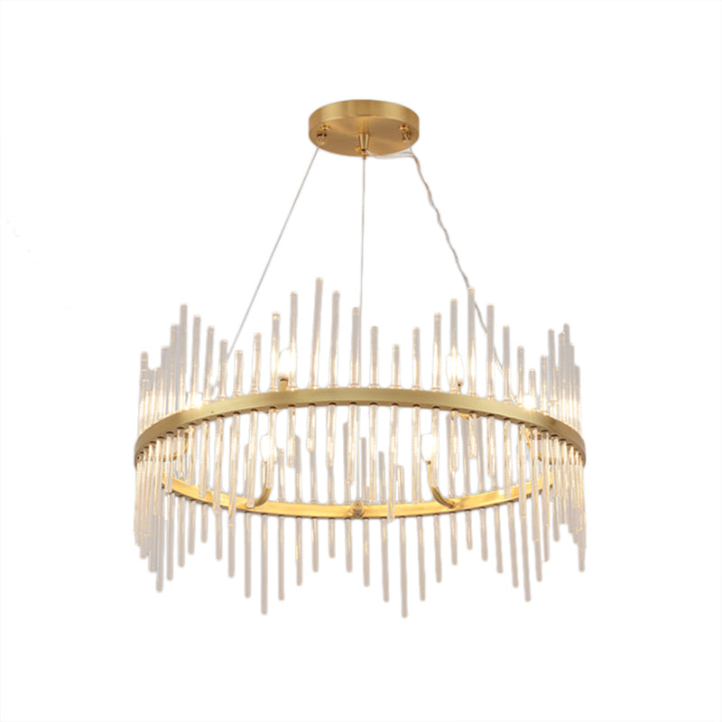 Round Chandelier Pendant Light Modern Crystal Rod 6/8 Lights Brass Hanging Light Kit for Living Room Clearhalo 'Ceiling Lights' 'Chandeliers' 'Modern Chandeliers' 'Modern' Lighting' 223678