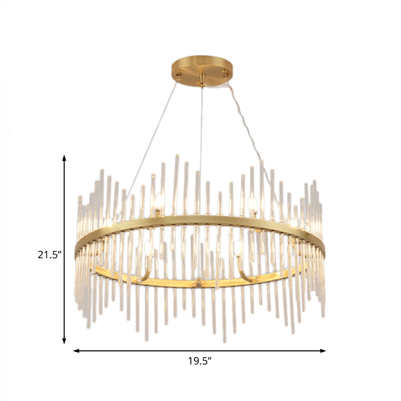 Round Chandelier Pendant Light Modern Crystal Rod 6/8 Lights Brass Hanging Light Kit for Living Room Clearhalo 'Ceiling Lights' 'Chandeliers' 'Modern Chandeliers' 'Modern' Lighting' 223679