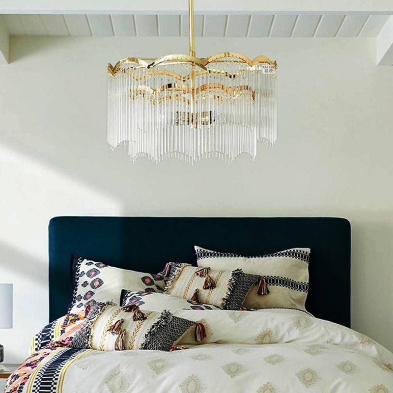 LED Bedroom Ceiling Chandelier Modern Gold Hanging Light with Round Crystal Rod Shade Clearhalo 'Ceiling Lights' 'Chandeliers' 'Modern Chandeliers' 'Modern' Lighting' 223681