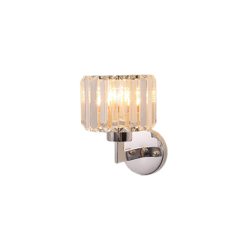 1 Light Hallway Wall Sconce Light Modern Chrome Wall Mount Light with Cylinder/Square Tri-Sided Crystal Rod Shade Clearhalo 'Modern wall lights' 'Modern' 'Wall Lamps & Sconces' 'Wall Lights' Lighting' 223686