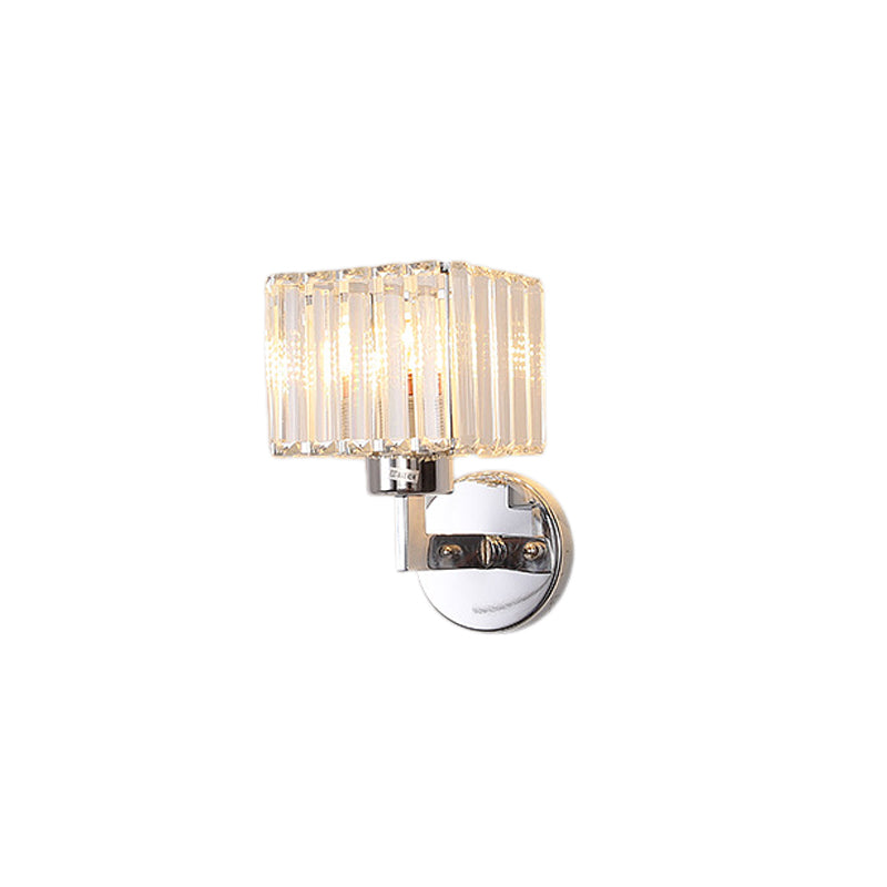 1 Light Hallway Wall Sconce Light Modern Chrome Wall Mount Light with Cylinder/Square Tri-Sided Crystal Rod Shade Clearhalo 'Modern wall lights' 'Modern' 'Wall Lamps & Sconces' 'Wall Lights' Lighting' 223690