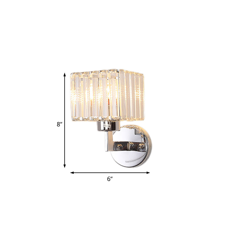 1 Light Hallway Wall Sconce Light Modern Chrome Wall Mount Light with Cylinder/Square Tri-Sided Crystal Rod Shade Clearhalo 'Modern wall lights' 'Modern' 'Wall Lamps & Sconces' 'Wall Lights' Lighting' 223691