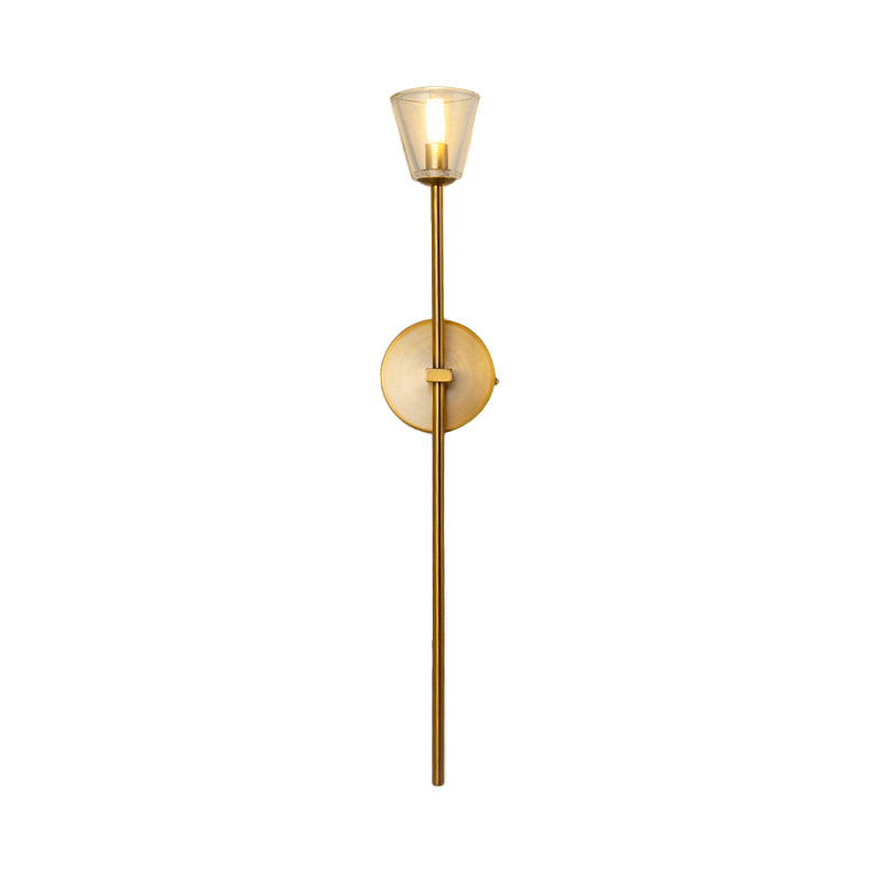 1-Light Wall Lamp Simple Globe/Cone Clear Grid Glass Sconce Light with Clean-Lined Arm in Gold for Hallway Clearhalo 'Wall Lamps & Sconces' 'Wall Lights' Lighting' 223694