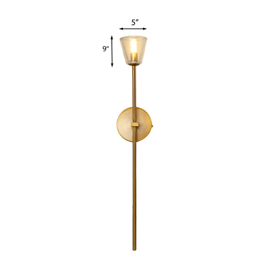 1-Light Wall Lamp Simple Globe/Cone Clear Grid Glass Sconce Light with Clean-Lined Arm in Gold for Hallway Clearhalo 'Wall Lamps & Sconces' 'Wall Lights' Lighting' 223695