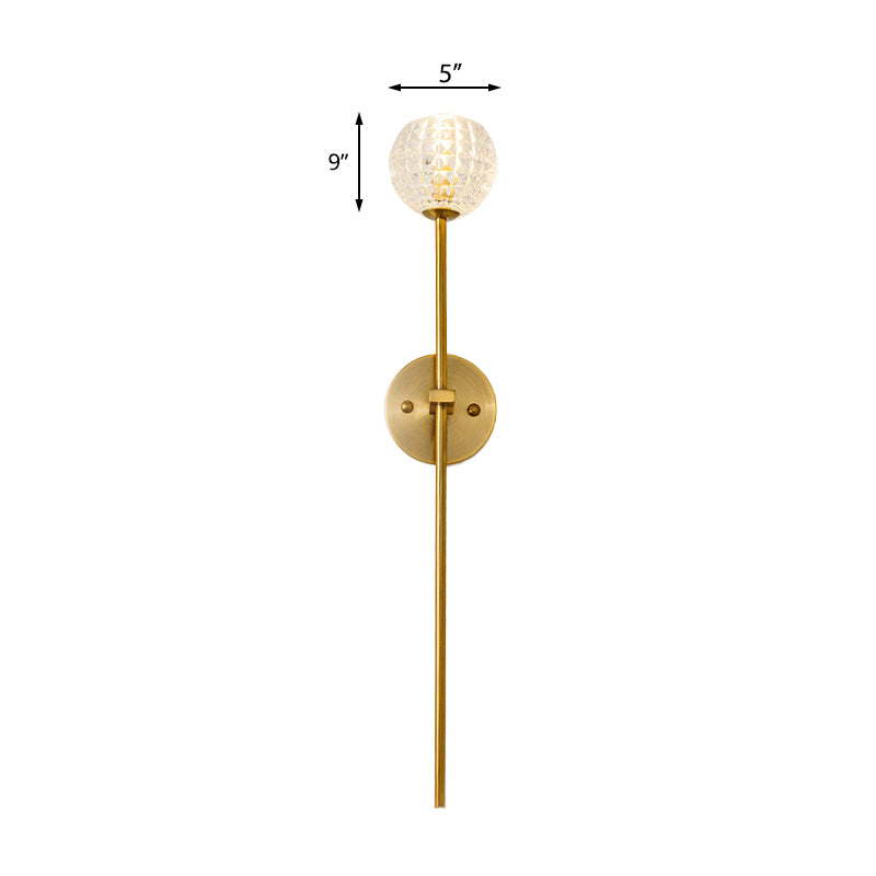 1-Light Wall Lamp Simple Globe/Cone Clear Grid Glass Sconce Light with Clean-Lined Arm in Gold for Hallway Clearhalo 'Wall Lamps & Sconces' 'Wall Lights' Lighting' 223699