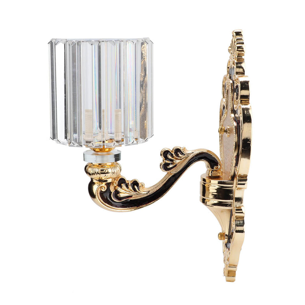 Rectangular-Cut Crystal Cylinder Sconce Light Contemporary 1 Light Bedroom Wall Mount Light in Gold Clearhalo 'Modern wall lights' 'Modern' 'Wall Lamps & Sconces' 'Wall Lights' Lighting' 223703