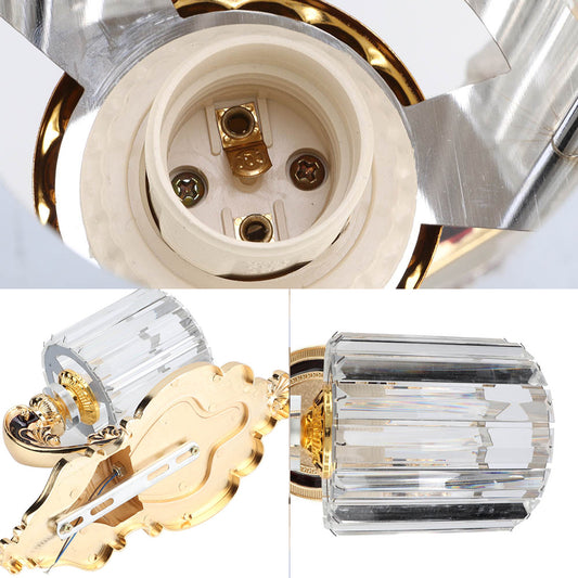 Rectangular-Cut Crystal Cylinder Sconce Light Contemporary 1 Light Bedroom Wall Mount Light in Gold Clearhalo 'Modern wall lights' 'Modern' 'Wall Lamps & Sconces' 'Wall Lights' Lighting' 223705