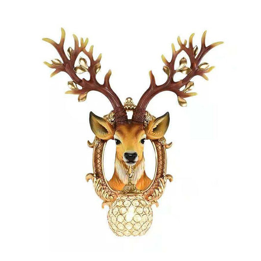 Brown Globe Wall Light Vintage 1 Light Crystal and Metal Sconce Light with Deer Backplate Clearhalo 'Modern wall lights' 'Modern' 'Wall Lamps & Sconces' 'Wall Lights' Lighting' 223708