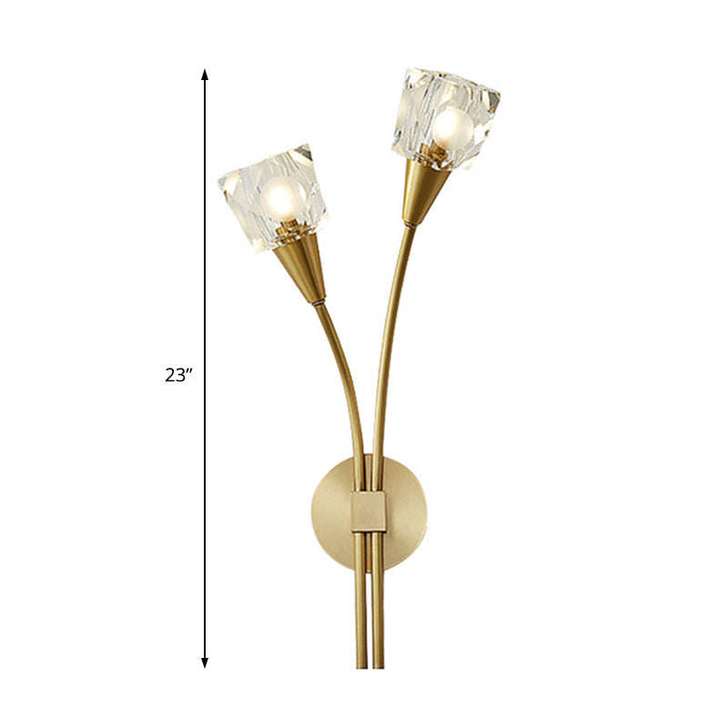 Faceted Crystal Bud Wall Mount Light Contemporary 2 Lights Brass Sconce Light for Bedroom Clearhalo 'Cast Iron' 'Glass' 'Industrial' 'Modern wall lights' 'Modern' 'Tiffany' 'Traditional wall lights' 'Wall Lamps & Sconces' 'Wall Lights' Lighting' 223713