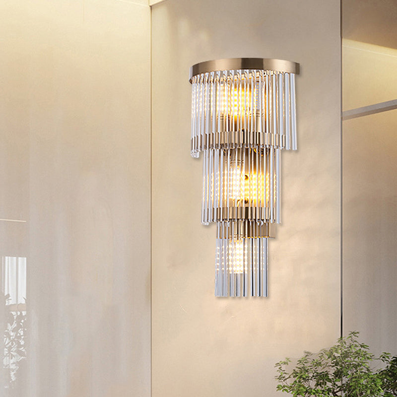 Tiered Sconce Light Modern Crystal Rod 2/3 Lights Gold Wall Mounted Light for Dining Room Clearhalo 'Modern wall lights' 'Modern' 'Wall Lamps & Sconces' 'Wall Lights' Lighting' 223715