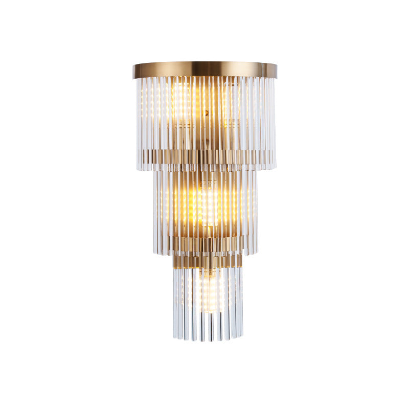 Tiered Sconce Light Modern Crystal Rod 2/3 Lights Gold Wall Mounted Light for Dining Room Clearhalo 'Modern wall lights' 'Modern' 'Wall Lamps & Sconces' 'Wall Lights' Lighting' 223716