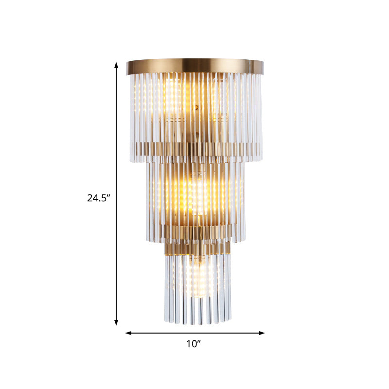 Tiered Sconce Light Modern Crystal Rod 2/3 Lights Gold Wall Mounted Light for Dining Room Clearhalo 'Modern wall lights' 'Modern' 'Wall Lamps & Sconces' 'Wall Lights' Lighting' 223717