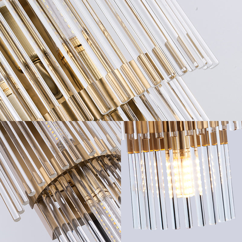 Tiered Sconce Light Modern Crystal Rod 2/3 Lights Gold Wall Mounted Light for Dining Room Clearhalo 'Modern wall lights' 'Modern' 'Wall Lamps & Sconces' 'Wall Lights' Lighting' 223718